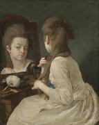 Johann anton ramboux Young lady at her toilet combing her hair oil painting artist